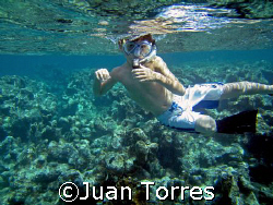 My little son Marco, future scubadiver, snorkeling in Cay... by Juan Torres 